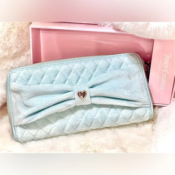 Juicy Couture Blue Quilted Wallet with Bow Detail - Picture 1 of 3